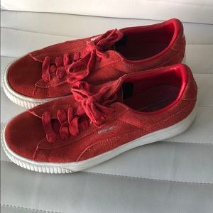 Red Puma suede sneakers size 9